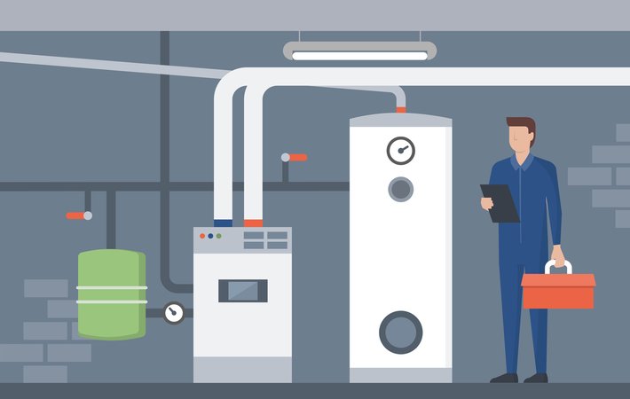 cartoon rendering of a furnace repair man